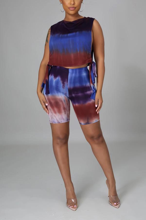Fashion Side Open Tie-dye Vest Shorts Set