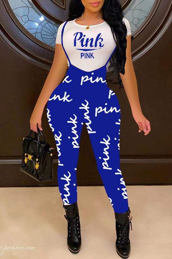 Fashion Skinny Tops Letter Print Trousers Set