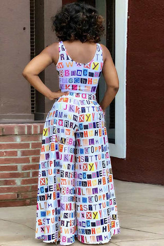 Fashion Sleeveless Print Wide Leg Jumpsuit