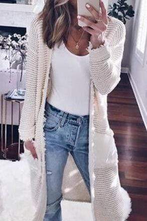 Fashion Solid Color Casual Knit Cardigan Sweater