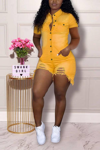 Fashion Solid Color Denim Romper
