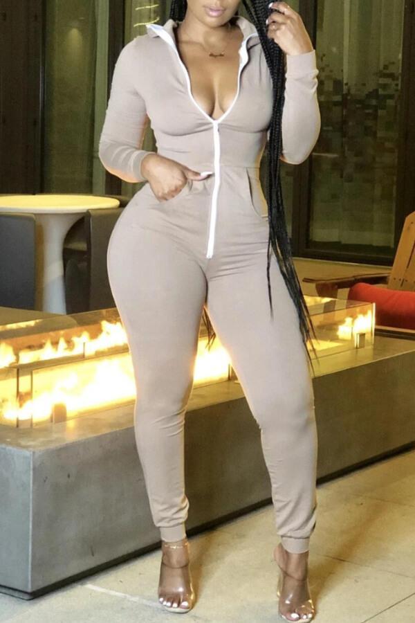 Fashion Solid Color Hoodie Basic Jumpsuit