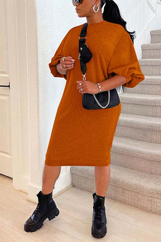 Free-shipping-online-clothing-fashion-solid-color-lantern-sleeve-dress