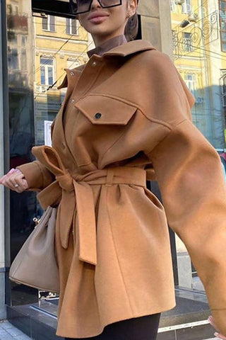 Fashion Solid Color Long Sleeve Lapel Outerwear