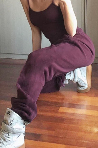 Fashion Solid Color Rrushed Sweatpants (Thick)