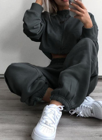 Fashion Solid Color Rrushed Sweatpants (Thick)