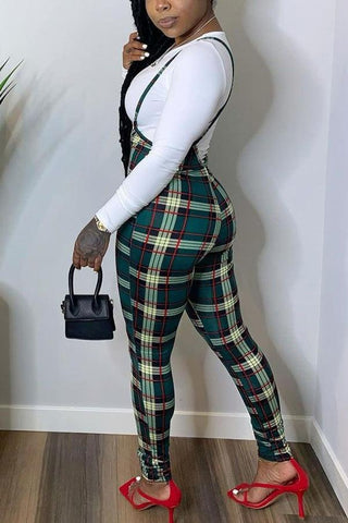 Fashion Solid Color Tops Print Plaid Trousers Set