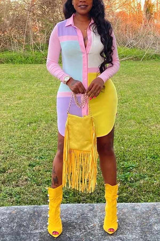 Fashion Stitching Color Print Shirt Dress