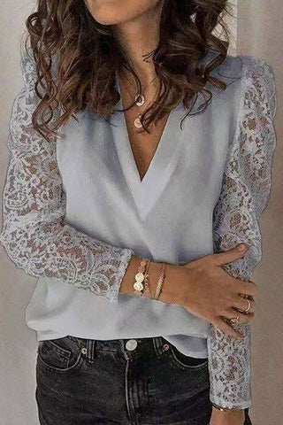 Fashion Stitching Lace Long Sleeve Slim Top
