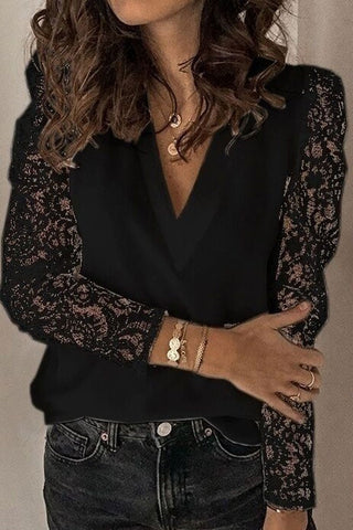 Fashion Stitching Lace Long Sleeve Slim Top