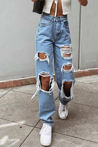 Fashion Street High Waist Ripped Jeans