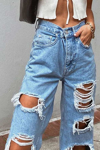 Fashion Street High Waist Ripped Jeans