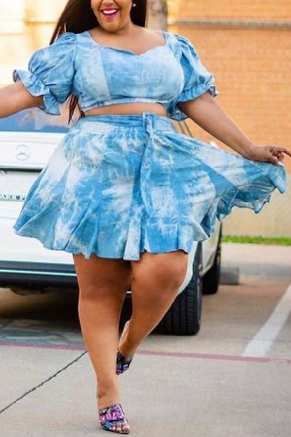 Fashion Sweet Plus Size Pleated Skirt Set