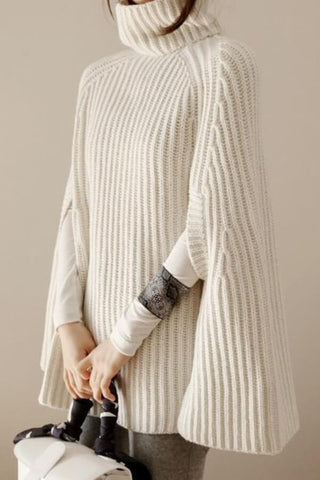 Fashion Turtleneck Solid Color Cape Sweater