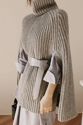 Fashion Turtleneck Solid Color Cape Sweater