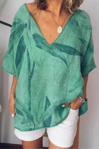 Fashion V Neck Leaf Print Blouse