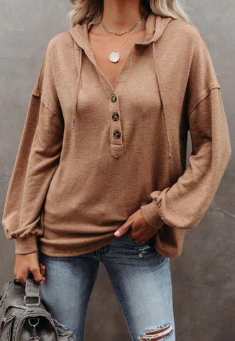 Fashion V Neck Solid Color Hoodie