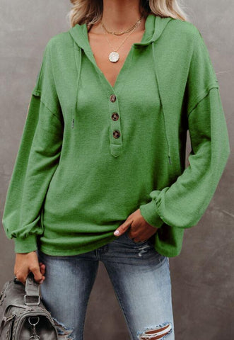 Fashion V Neck Solid Color Hoodie