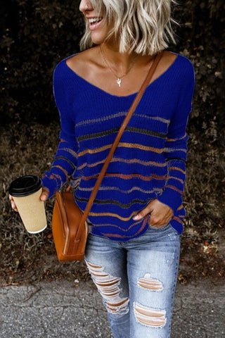 Fashion V Neck Stripe Sweater