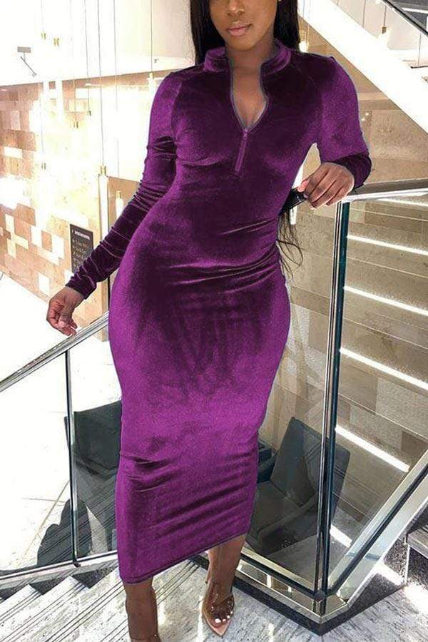 Fashion Velvet Solid Color Dress