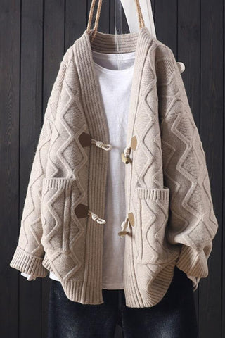 Fashion Versatile Horn Button Sweater Cardigan