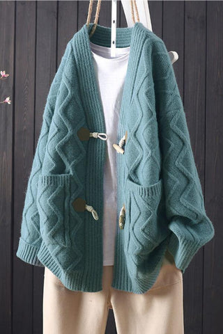 Fashion Versatile Horn Button Sweater Cardigan