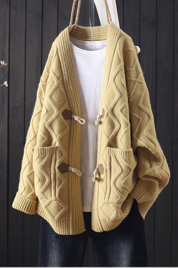 Fashion Versatile Horn Button Sweater Cardigan