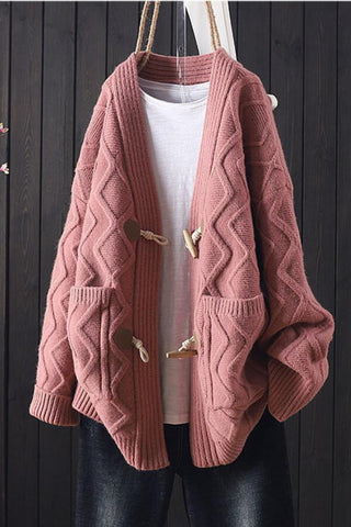Fashion Versatile Horn Button Sweater Cardigan
