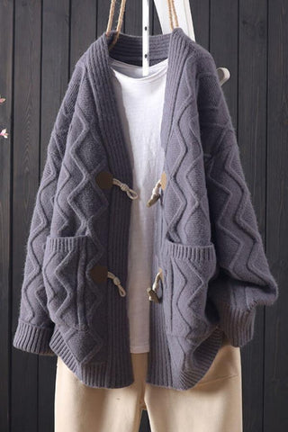 Fashion Versatile Horn Button Sweater Cardigan