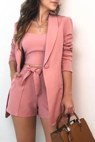 Fashion Vest Blazer High Waist Shorts Set