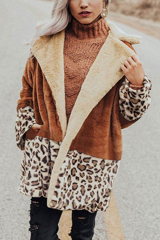 Fashion Warm Stitching Leopard Print Coat