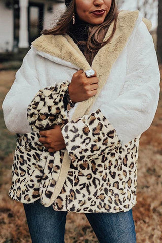 Fashion Warm Stitching Leopard Print Coat