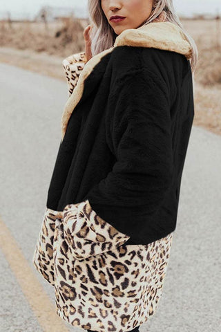 Fashion Warm Stitching Leopard Print Coat