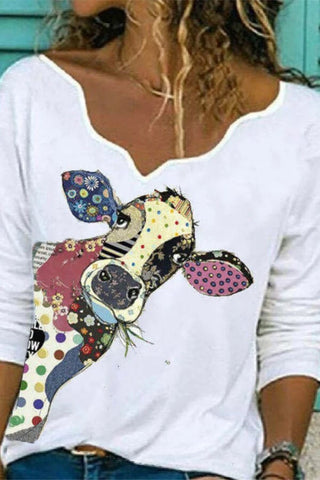 Fashion Wave Collar Regular Print Top