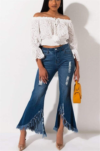 Fashion Wild Hole Horn Wide Leg Pants