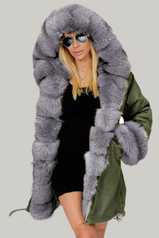 Fashion Winter Warm Fur Collar Hooded Coat