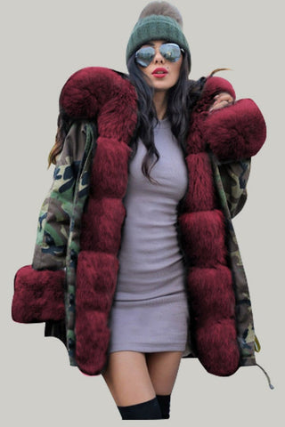 Fashion Winter Warm Fur Collar Hooded Coat
