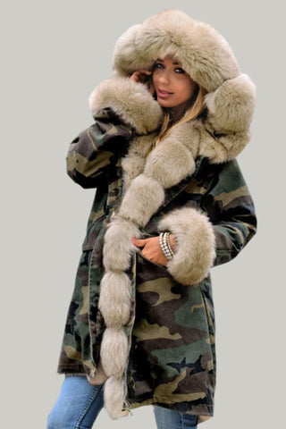 Fashion Winter Warm Fur Collar Hooded Coat