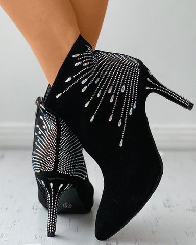 Casual Rhinestone Sequin Stiletto Ankle Boot