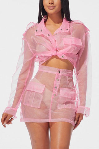 Fashion Casual Gauze Buckle  Two-Pieces Set