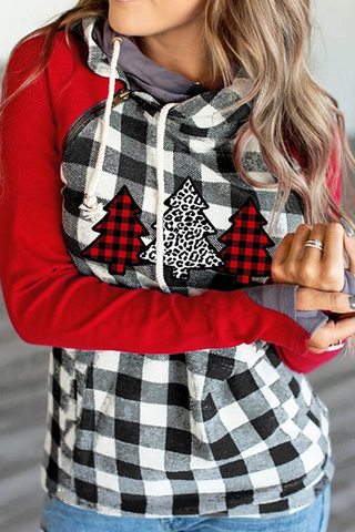 Christmas Plaid Patchwork Hooded Sweatshirt