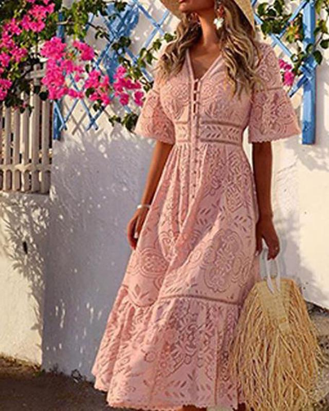 womens-sheath-dress-maxi-long-dress-half-sleeve-solid-color-v-neck-hot-white-blushing-pink-s-m-l-xl-xxl