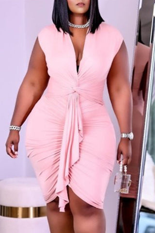 Plus Size Dress Little Black Fold V Neck Sleeveless