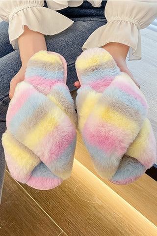 Colorful Home Teddy Cotton Plush Slipper Cross Keep Warm  Shoes