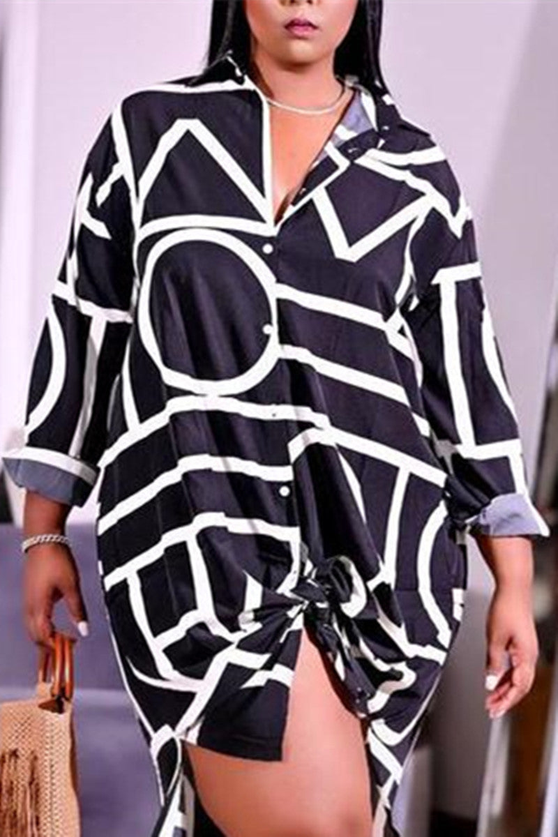 Online-clothing-plus-size-dresses-printed-striped-loose-strap-dress-1