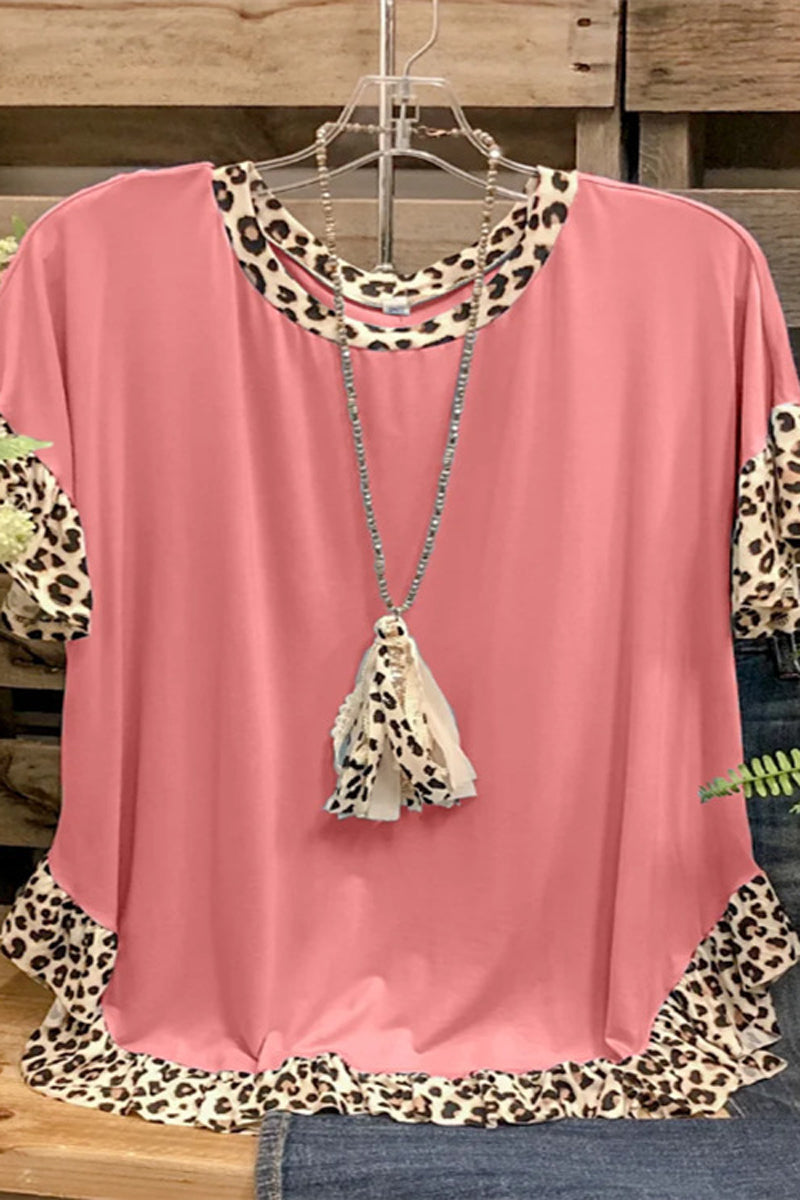 Leopard Patchwork Round Neck T-Shirt