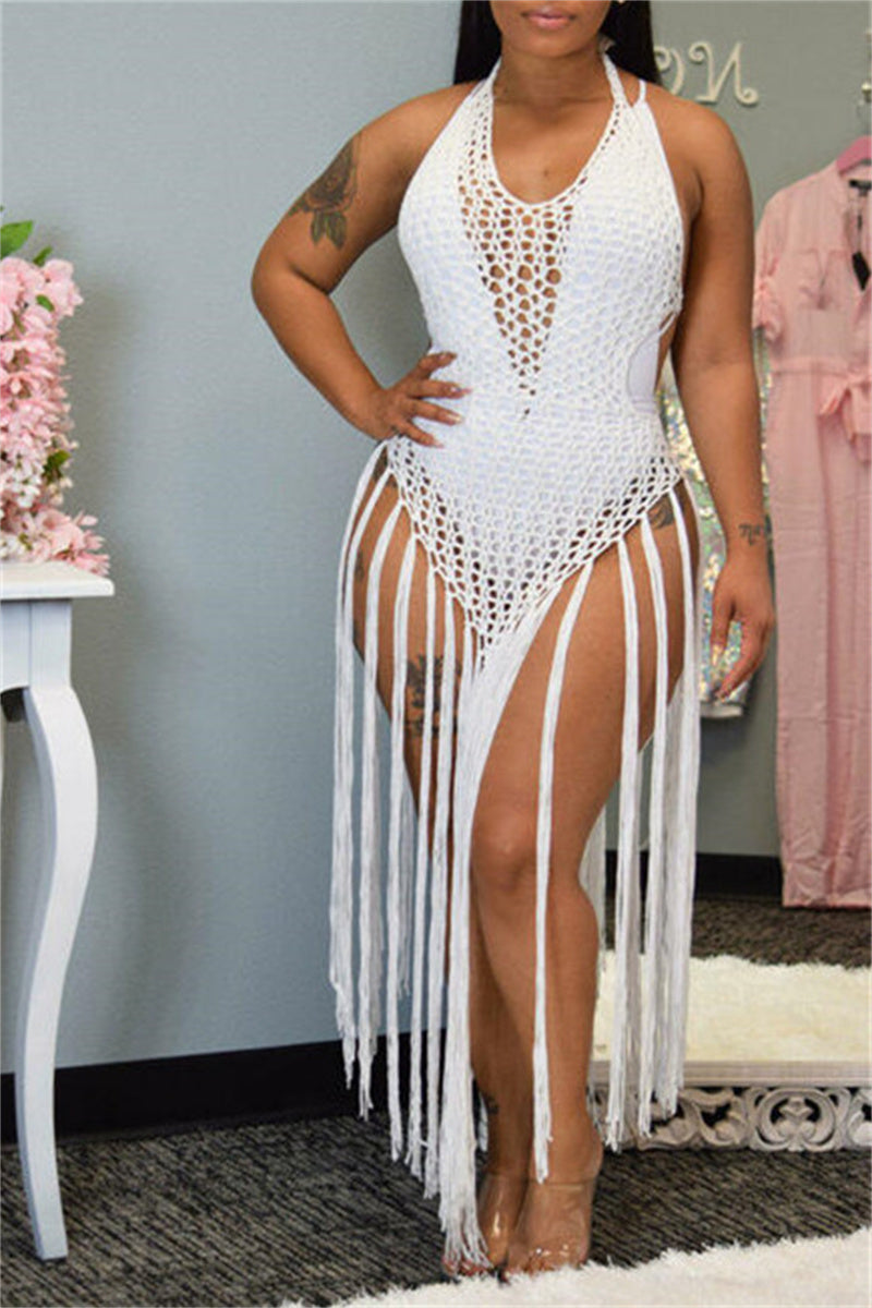 Online-clothing-plus-size-sexy-sleeveless-hollow-out-crochet-tassel-dress