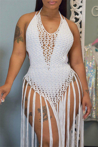 Online-clothing-plus-size-sexy-sleeveless-hollow-out-crochet-tassel-dress