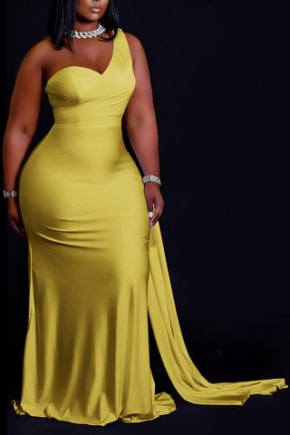 Online-clothing-plus-size-champagne-elegant-one-shoulder-dress-maxi-dress
