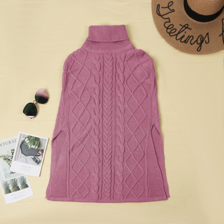High Neck Loose Cable Knit Pattern Stitching Sweater Tops （7 Colors）